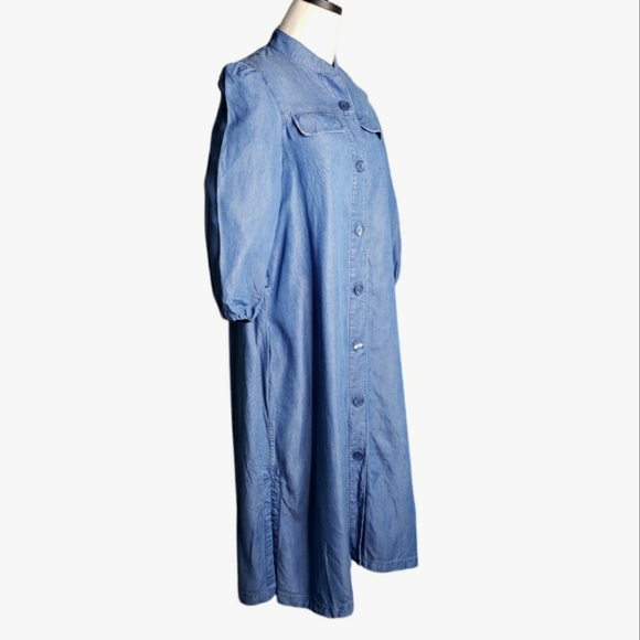 Massimo Dutti Shirt Dress 3/4 Sleeves Mockneck Minimalist Lyocell Chambray Midi - Picture 14 of 16